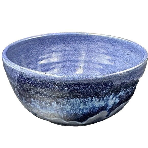 Two Tone Blue Marble Glazed Stoneware Pottery Cereal Soup Ice Cream Bowls 4 - Picture 7 of 16